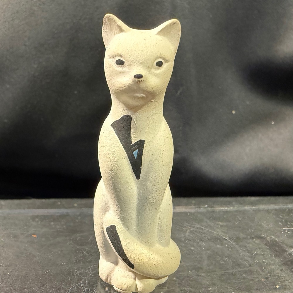 Acoma Pueblo Pottery Cat Figurine Signed Louis Native American Hand Painted 3"